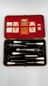 A MOTHER OF PEARL & SEWING SET TO INCLUDE SOME SILVER ITEMS WITH NEEDLE CASE.