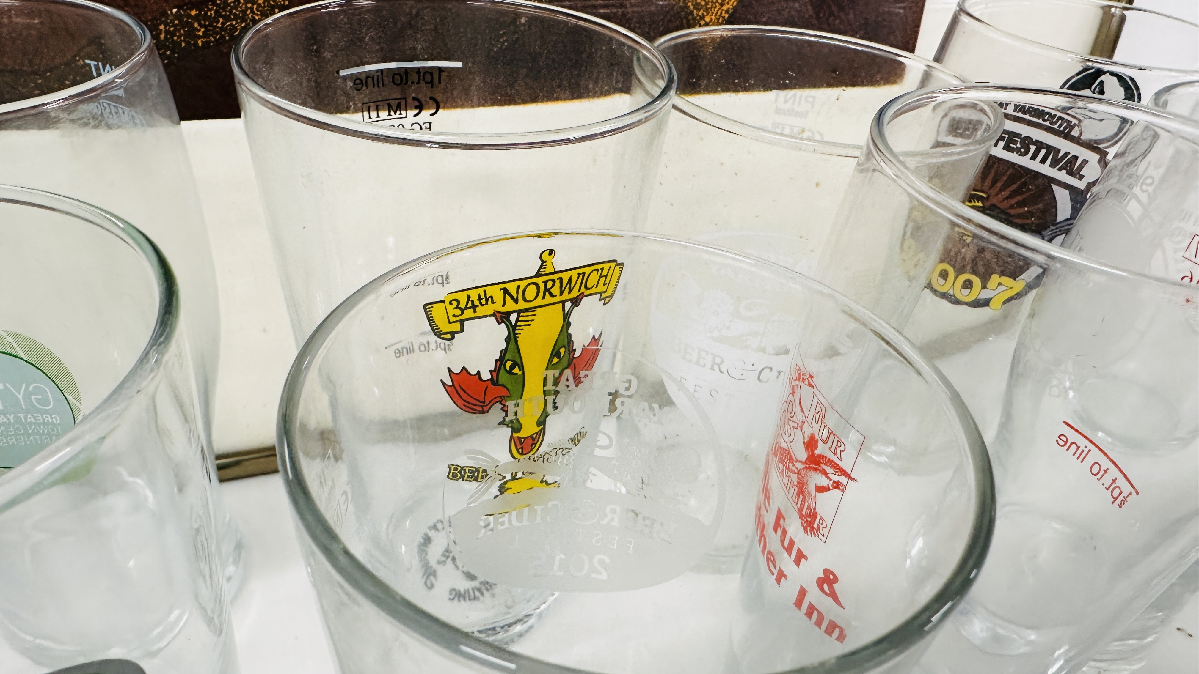 36 X VARIOUS BEER FESTIVAL GLASSES AND OTHER INCLUDING LOCAL, GREAT YARMOUTH, NORWICH, - Image 8 of 13