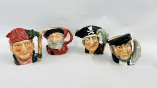 A GROUP OF 4 ROYAL DOULTON CHARACTER JUGS TO INCLUDE FALSTAFF D 6287, LUMBERJACK D 6610,