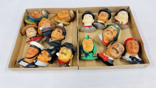 A COLLECTION OF 15 ASSORTED "LEGEND PRODUCTS" PLASTER BUSTS TO INCLUDE NAVAL SEAMAN, OLIVER HARDY,