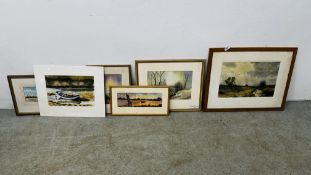 A GROUP OF 5 FRAMED AND MOUNTED ORIGINAL WATERCOLOURS BEARING SIGNATURE MALCOLM AUSTIN (1 GLASS