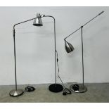 3 MODERN FLOOR STANDING BRUSHED METAL FINISH ANGLE POISE LAMPS - SOLD AS SEEN.