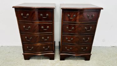 A PAIR OF MAHOGANY FINISHED 4 DRAWER BEDSIDE CHESTS W 45CM X D 37CM X H 74CM.