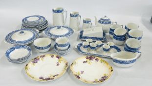 A COLLECTION OF BLUE AND WHITE SATSUMA CHINA TEA AND DINNERWARE, PAIR OF DOULTON BURSLEM PLATES.