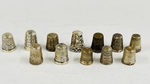 12 SILVER THIMBLES 1 BEING DECORATED WITH EMBOSSED LADIES AND CHESTER CHARLES HORNER.