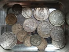 COINS: TUB WITH GB SILVER COINS (25) INCLUDING 1900 CROWN, 1873 FLORIN, 1842 FOUR PENCE ETC.
