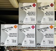 50 X BOXES OF BETTINA BLUE STRETCH HYBRID GLOVES POWDER FREE INCLUDING S-M AND L-XL.