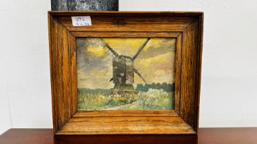 AN ORIGINAL OIL ON BOARD DEPICTING A RURAL WINDMILL,