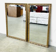 2 X GILLT FRAMED WALL MIRRORS 52 X 98CM AND 68 X 98CM.