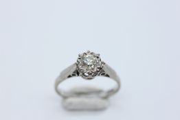 A IMPRESSIVE 18CT WHITE GOLD DIAMOND SOLITAIRE RING, SPREAD.