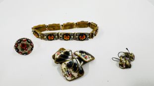 A VINTAGE GILT AND MICRO MOSAIC BRACELET AND SIMILAR RING ALONG WITH A SET OF 6 VINTAGE GILT AND