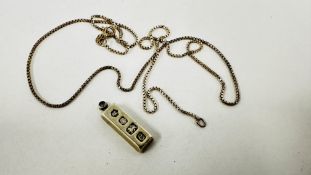 A SILVER INGOT AND SILVER BOX LINK NECKLACE.