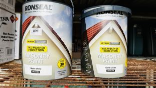 2 X 5L RONSEAL ALL WEATHER PROTECTION WARM WHITE SMOOTH MASONRY PAINT.