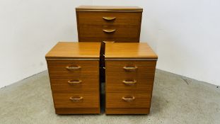 MODERN CHERRY WOOD FINISH 3 PIECE BEDROOM SUITE COMPRISING OF A PAIR OF 3 DRAWER BEDSIDE CABINETS