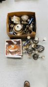 BOX CONTAINING LARGE QUANTITY OF MIXED PLATED WARE INCLUDING CANDELABRA'S, DISHES, CUPS, ETC.