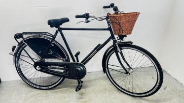 "DUTCHIE" GENTLEMAN'S THREE SPEED CLASSIC BICYCLE COMPLETE WITH LIGHTS, HORN, BASKET, CARRIER ETC.