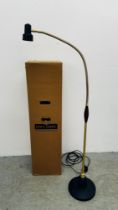 A MODERN BRASS FINISH ADJUSTABLE ALEX READING LIGHT FULL HEIGHT 158CM ALONG WITH ORIGINAL BOX -