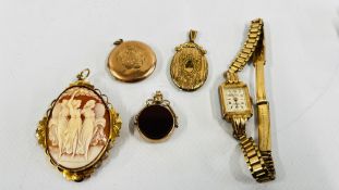 A GROUP OF 9CT JEWELLERY TO INCLUDE 9CT GOLD CAMEO,