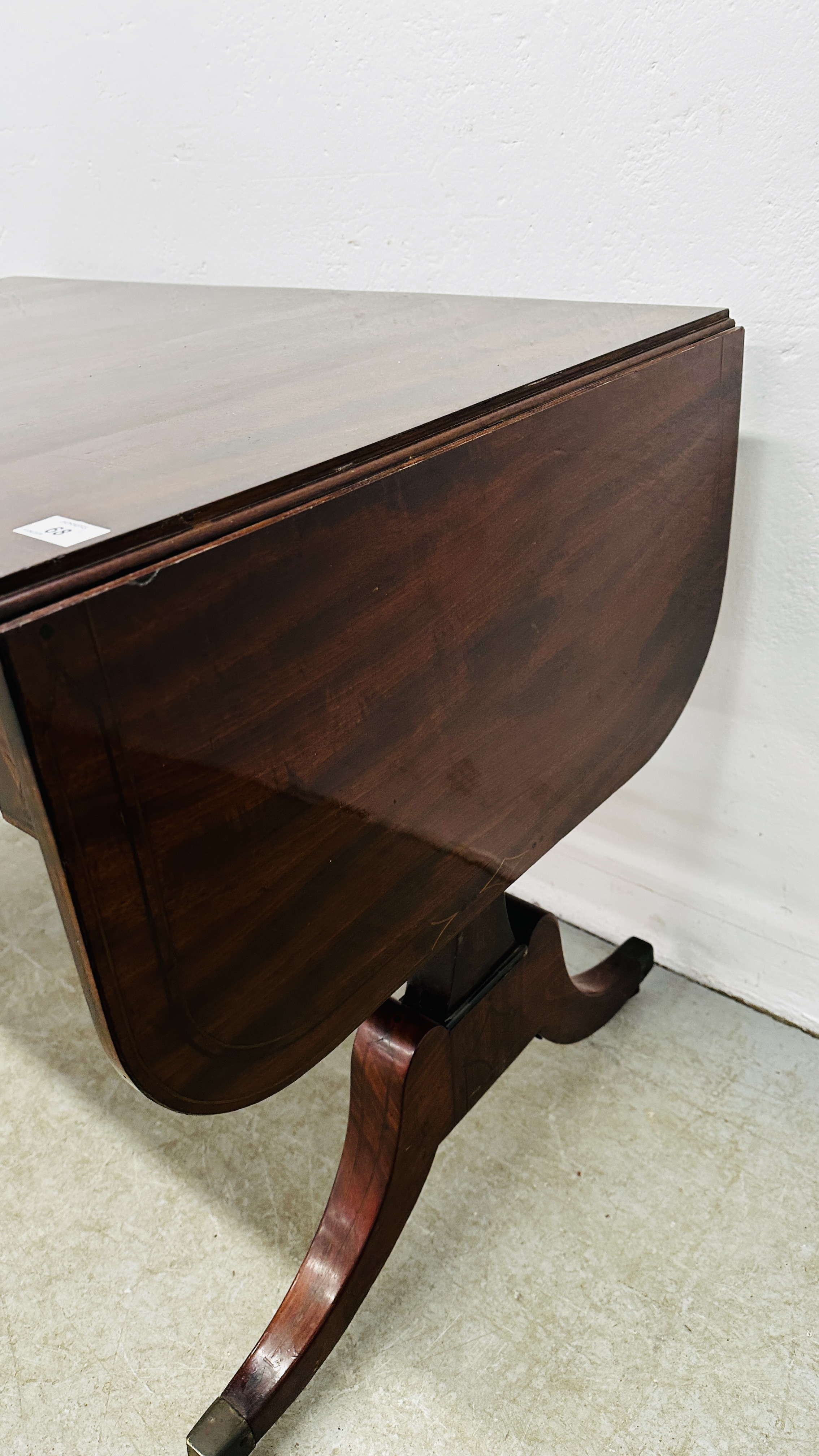 GEORGIAN MAHOGANY AND INLAID TWO DRAWER SOFA TABLE WITH STRETCHER SUPPORT W 143CM X D 63CM X H 71. - Image 13 of 20
