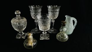 A PAIR OF "GALWAY" TALL GLASSES, THE THISTLE BOWL ABOVE A HEXAGONAL KNOP & STEM,