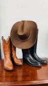 A PAIR OF TOMY LAMA WESTERN SIZE 43 BOOTS AND A PAIR OF FRENCH RIDING BOOTS ALONG WITH A GA WESTERN