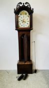 A LATE GEORGIAN OAK 8 DAY LONG CASE CLOCK,