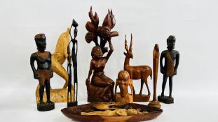 COLLECTION MIXED HARDWOOD TREEN ITEMS TO INCLUDE FIGURES, ANIMALS, DISHES, ETC.