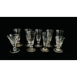 A SET OF 6 STRONG ALE GLASSES, OF CONICAL AND FACETED FORM, THE KNOP STEM ON A CIRCULAR FOOT,