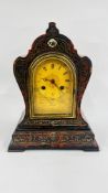 LATE C19TH FRENCH BOULLE WORK MANTEL CLOCK, WAISTED CASE,