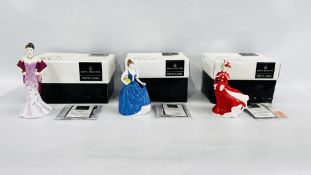 THREE ROYAL DOULTON PRETTY LADIES FIGURINES TO INCLUDE CHRISTMAS CELEBRATION HN 4721 ISABELLA HN