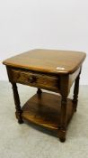 ERCOL GOLDEN DAWN SINGLE DRAWER LAMP TABLE WITH LOWER TIER W 48CM X D 45CM.