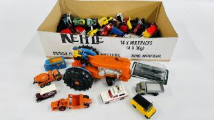 A BOX CONTAINING AN EXTENSIVE COLLECTION OF UNBOXED DIE-CAST MODEL VEHICLES TO INCLUDE CORGI AND