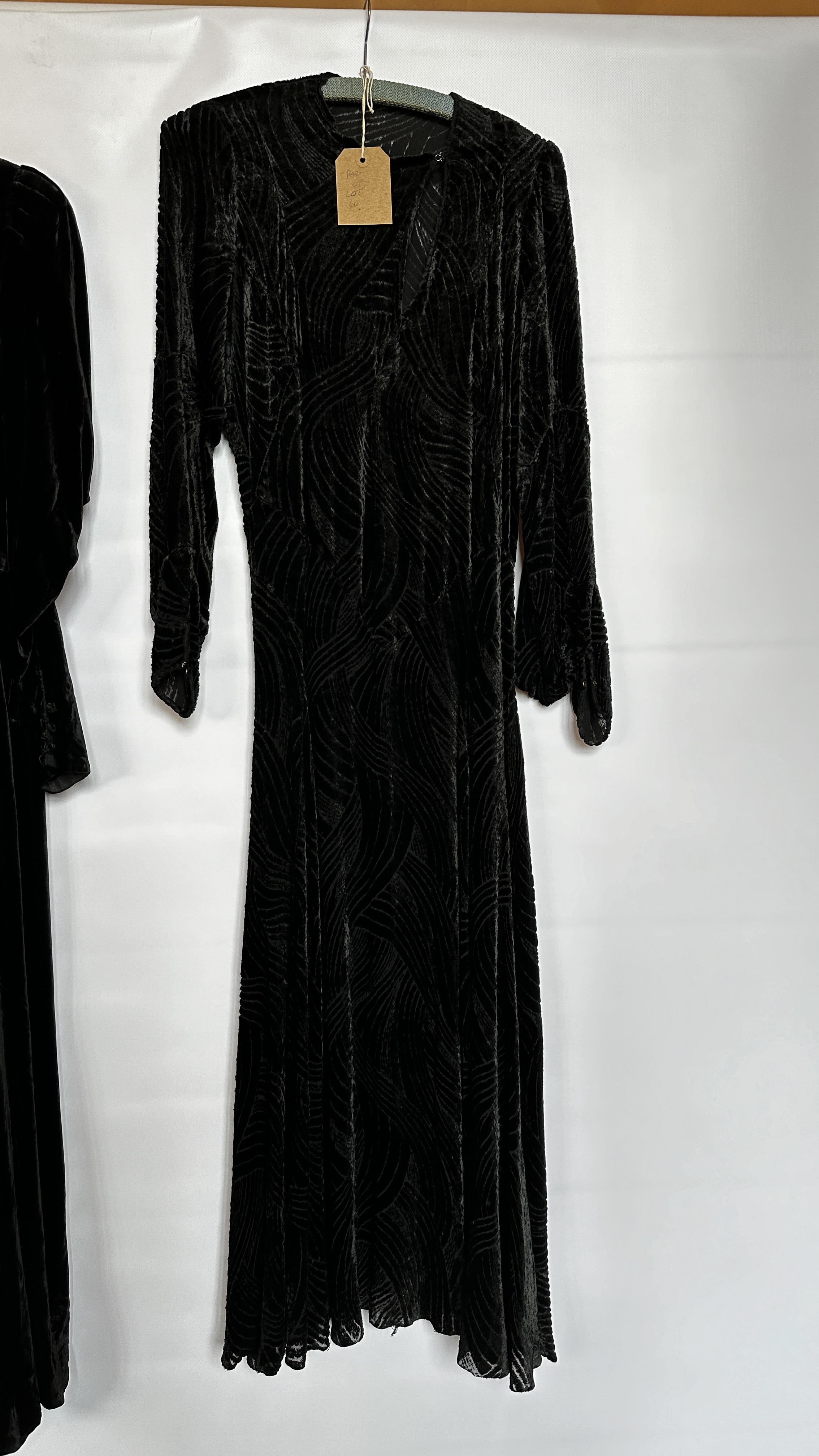 1930S BLACK SILK VELVET LONG SLEEVED GOWN, OPEN BODICE TO WAISTLINE, - Image 2 of 29