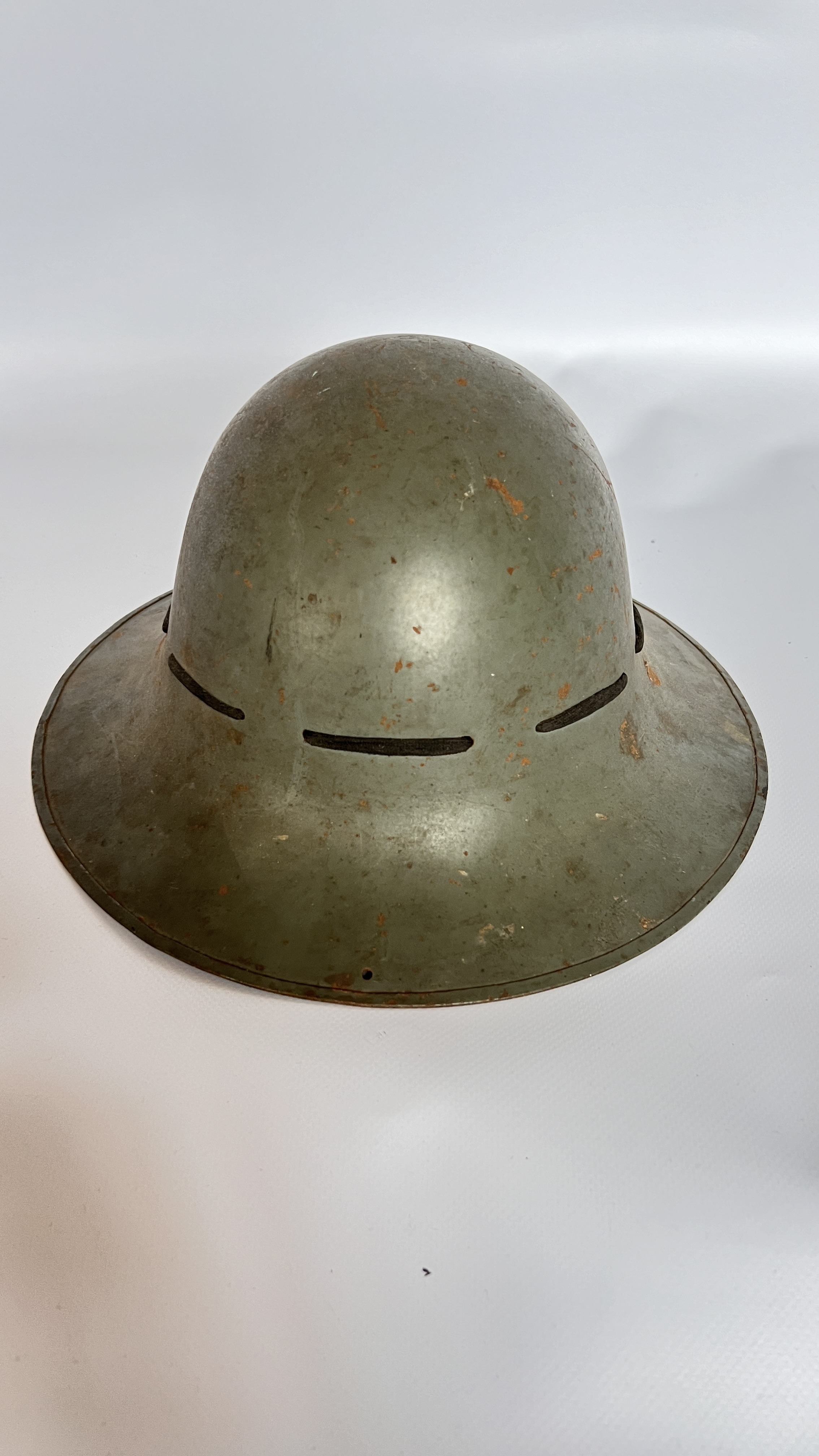 2 WWII TIN HELMETS, 1 FAP, 1 GREY - A/F CONDITION, SOLD AS SEEN. - Image 5 of 8