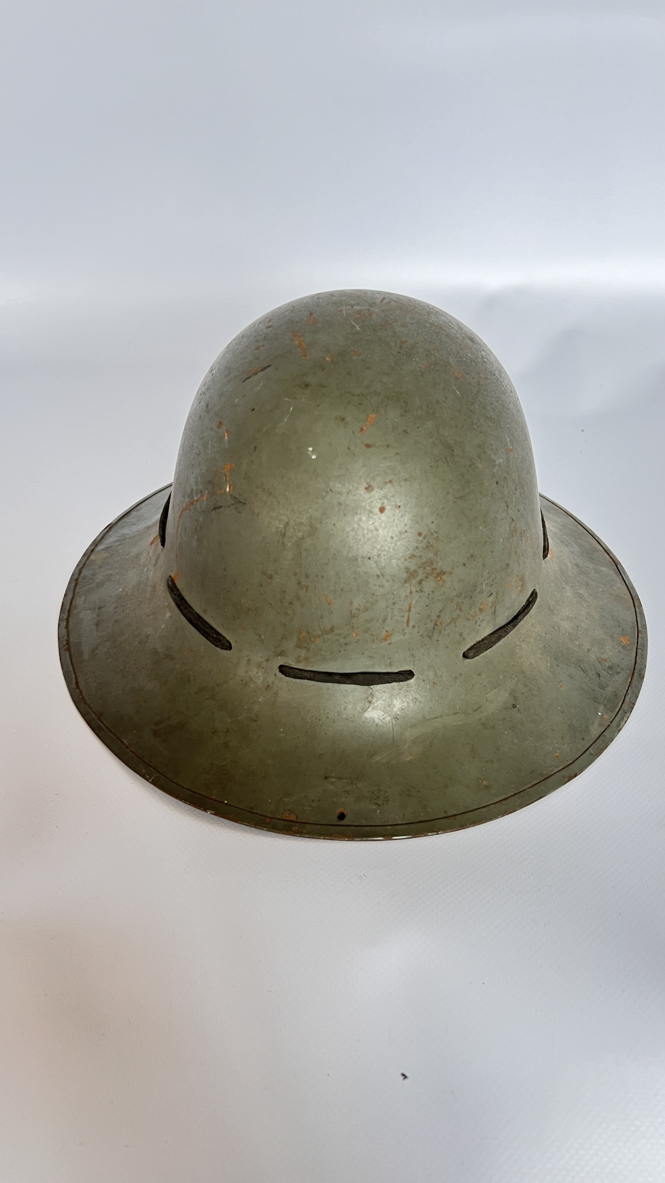 2 WWII TIN HELMETS, 1 FAP, 1 GREY - A/F CONDITION, SOLD AS SEEN. - Image 6 of 8