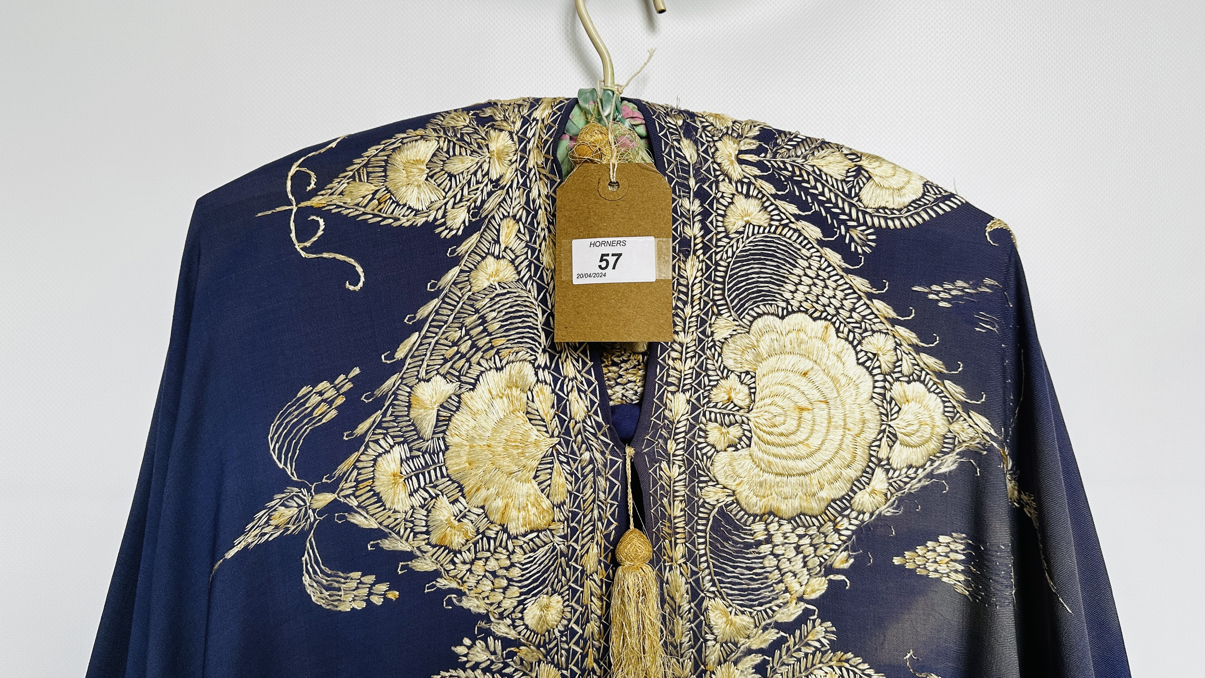 1920S PURPLE FINE WOOL CAPE HEAVILY EMBROIDERED WITH CREAM SILK, TASSEL AT NECKLINE AND HOOD, - Image 2 of 27