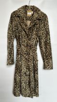 1970S NEXT VELVET LEOPARD PRINT COAT WITH TIE BELT, SIZE 12 - A/F CONDITION, SOLD AS SEEN.