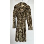 1970S NEXT VELVET LEOPARD PRINT COAT WITH TIE BELT, SIZE 12 - A/F CONDITION, SOLD AS SEEN.