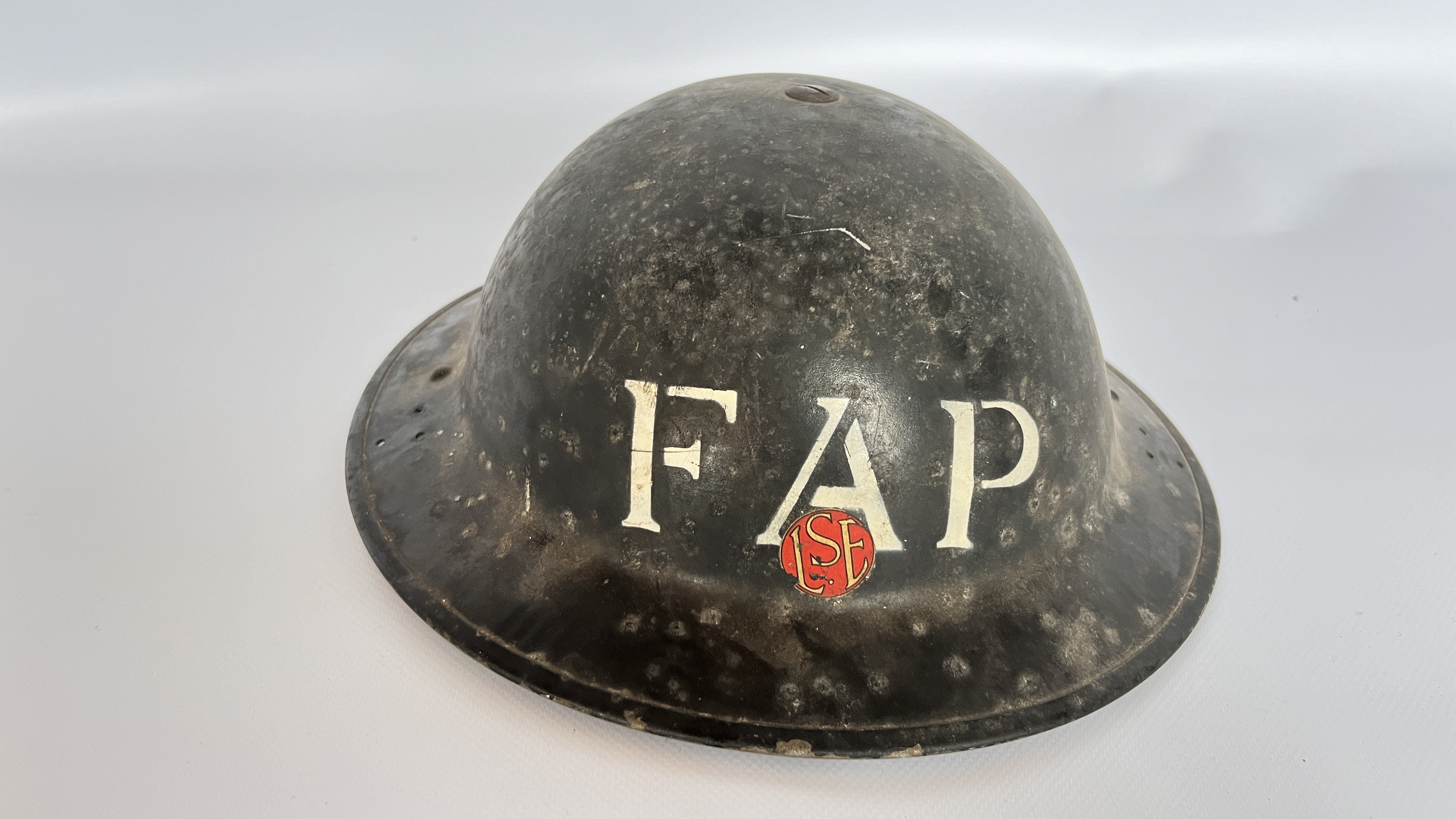 2 WWII TIN HELMETS, 1 FAP, 1 GREY - A/F CONDITION, SOLD AS SEEN. - Image 2 of 8