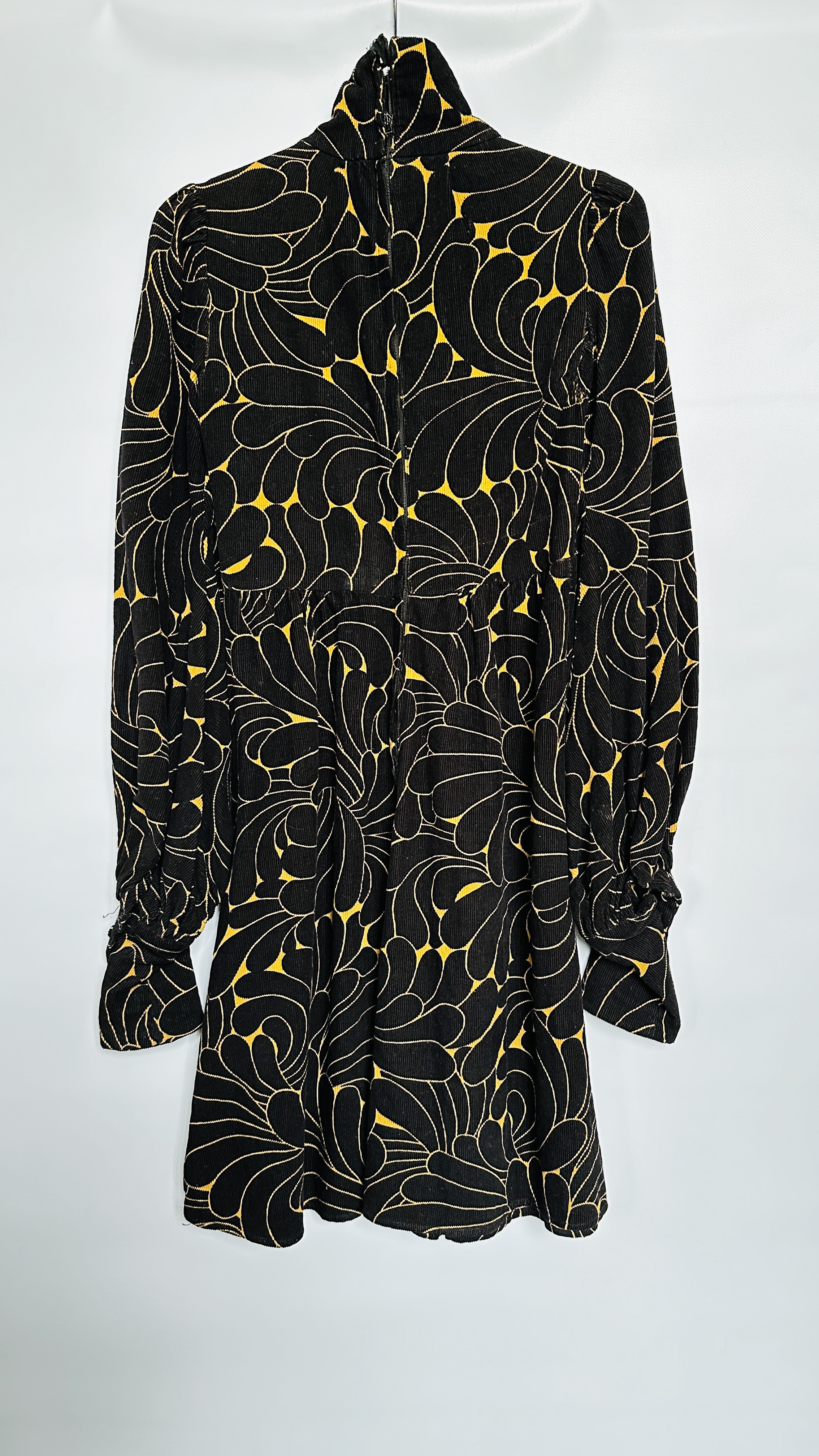 1960S BIBA MINI DAY DRESS, GOLD/BLACK VELVET CORD, LONG SLEEVES - A/F CONDITION, SOLD AS SEEN. - Image 8 of 12