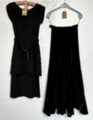 1960S STIRLING COOPER BLACK VELVET SPANISH FRILLED FULL SKIRT AND A 1940S BLACK CREPE COCKTAIL