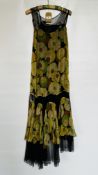 1920S CHIFFON & BLACK NET FLOWERED AFTERNOON TEA DANCE DRESS WITH JET BEADING - A/F CONDITION,