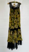 1920S CHIFFON & BLACK NET FLOWERED AFTERNOON TEA DANCE DRESS WITH JET BEADING - A/F CONDITION,