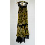 1920S CHIFFON & BLACK NET FLOWERED AFTERNOON TEA DANCE DRESS WITH JET BEADING - A/F CONDITION,