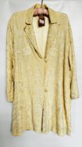 1920S CREAM SILK CHINESE ¾ LENGTH COAT, FLOWER EMBROIDERY - A/F CONDITION, SOLD AS SEEN.