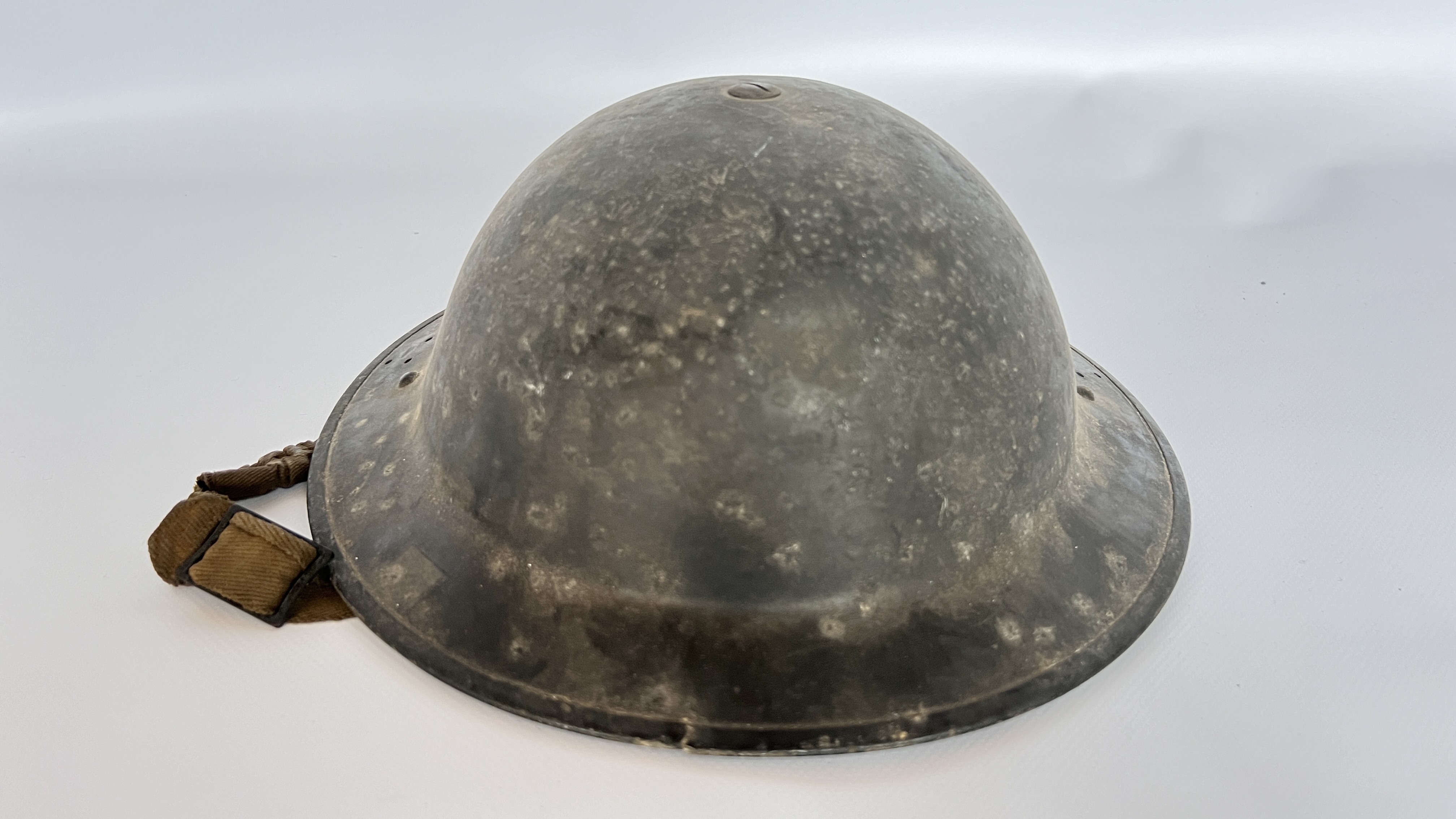 2 WWII TIN HELMETS, 1 FAP, 1 GREY - A/F CONDITION, SOLD AS SEEN. - Image 3 of 8