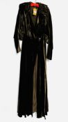 1930S BROWN VELVET EVENING COAT PETER JONES, LEG OF MUTTON SLEEVES, RUCHED COLLAR - A/F CONDITION,