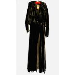 1930S BROWN VELVET EVENING COAT PETER JONES, LEG OF MUTTON SLEEVES, RUCHED COLLAR - A/F CONDITION,