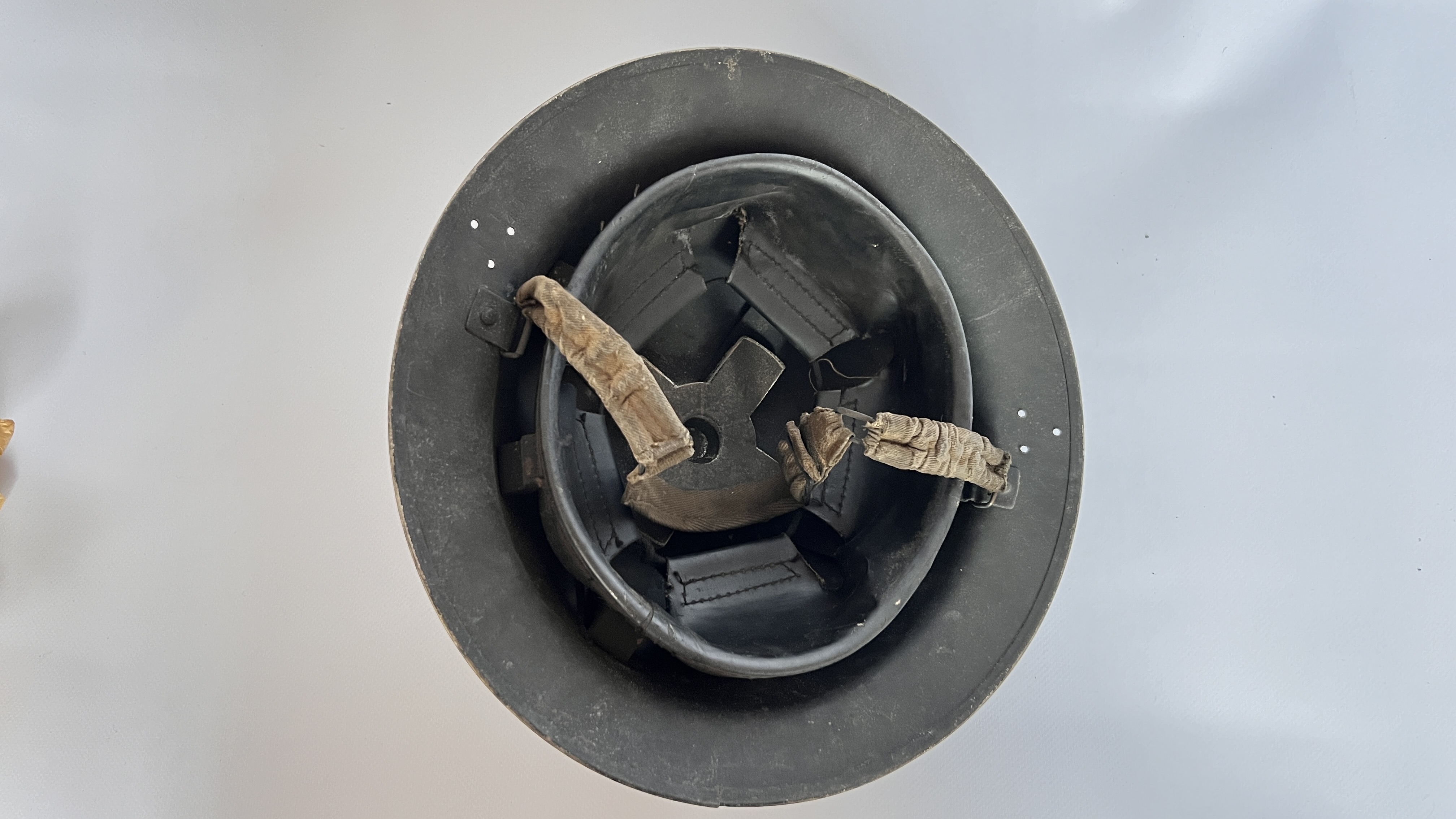 2 WWII TIN HELMETS, 1 FAP, 1 GREY - A/F CONDITION, SOLD AS SEEN. - Image 4 of 8