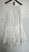 EDWARDIAN WHITE FULL SKIRT, DECORATED WITH HONINGTON LACE AND HAND STITCHED - A/F CONDITION,